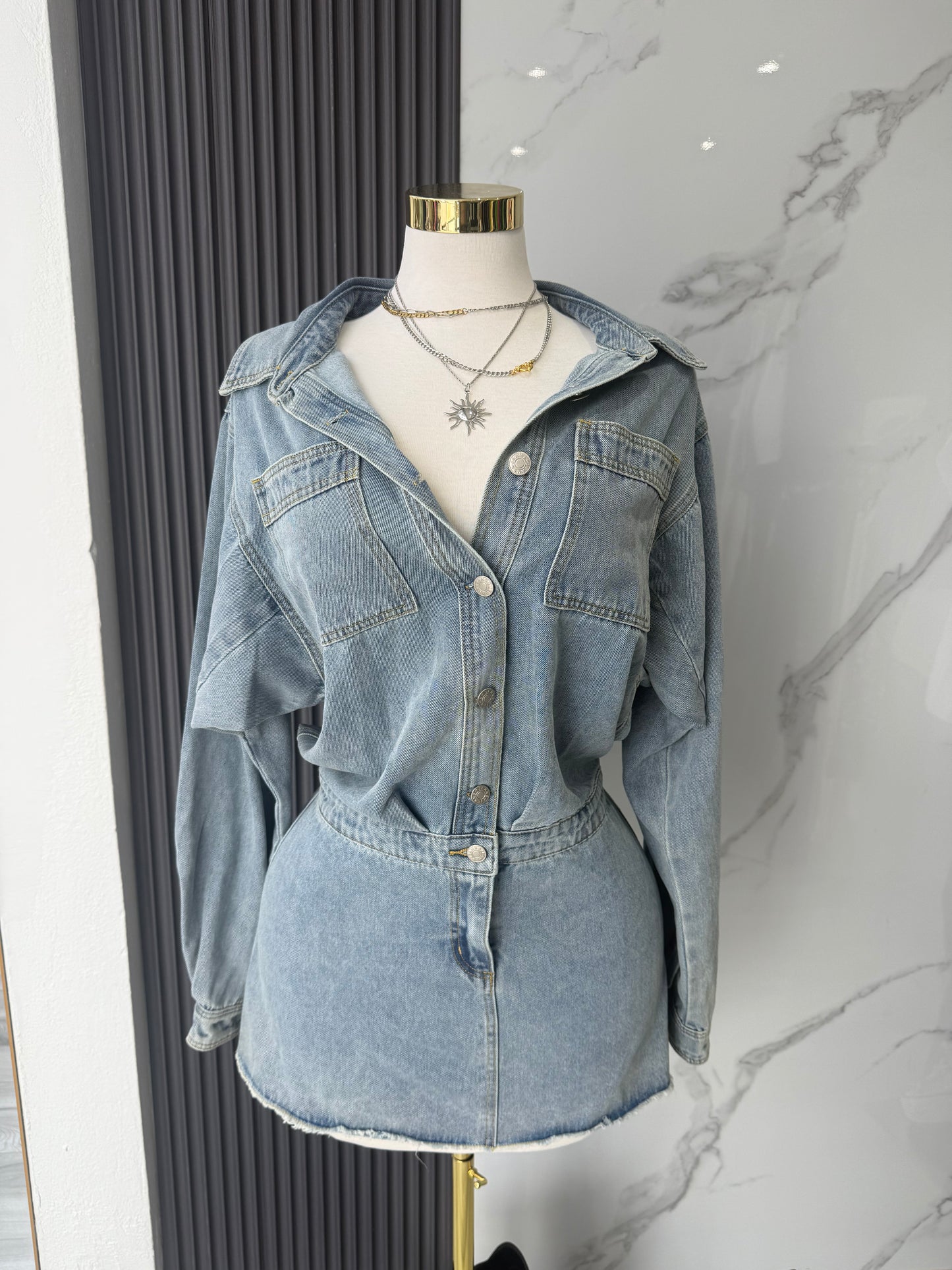 Denim button down mini dress