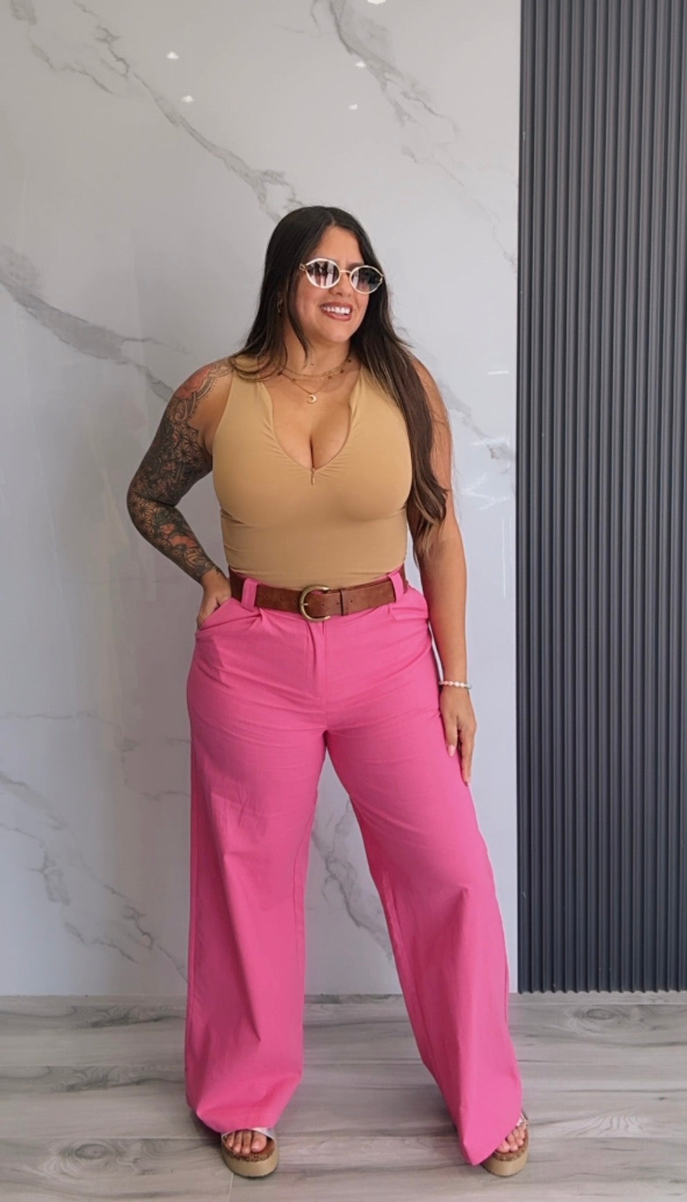 Pantalón Linen Stretch Wide Leg con Cinturón