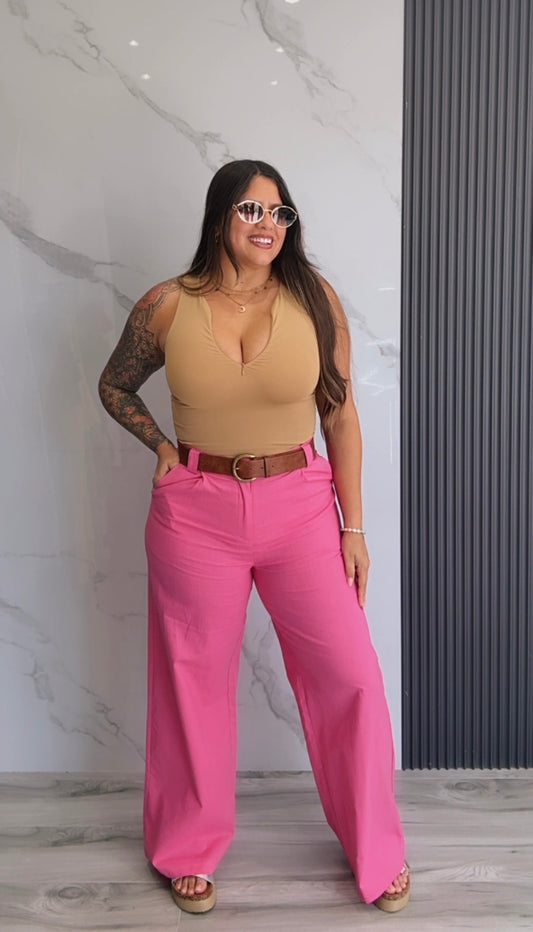 Pantalón Linen Stretch Wide Leg con Cinturón