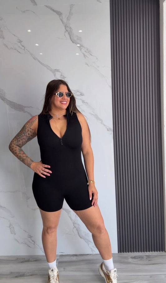 Zip Front Short Jumpsuit