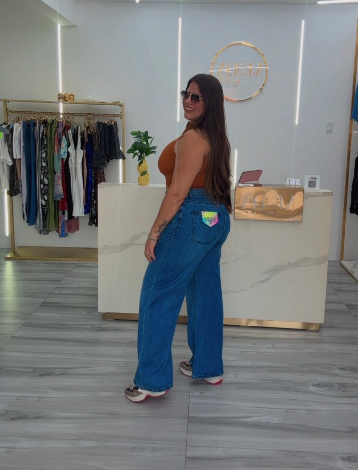 Medium Stone Wide Leg Jeans