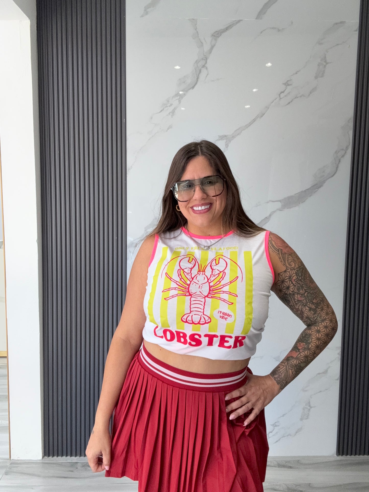 Lobster Contrast Sleeveless Top