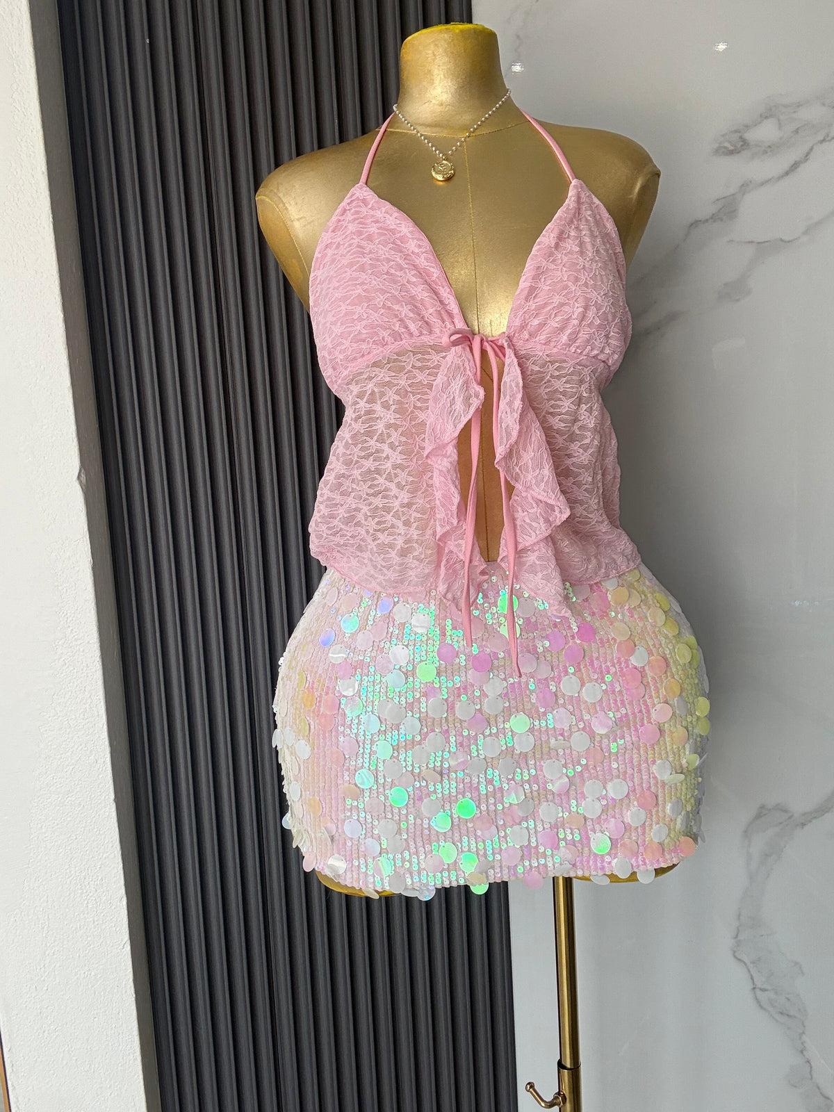 Lace Tie Front Halter Top