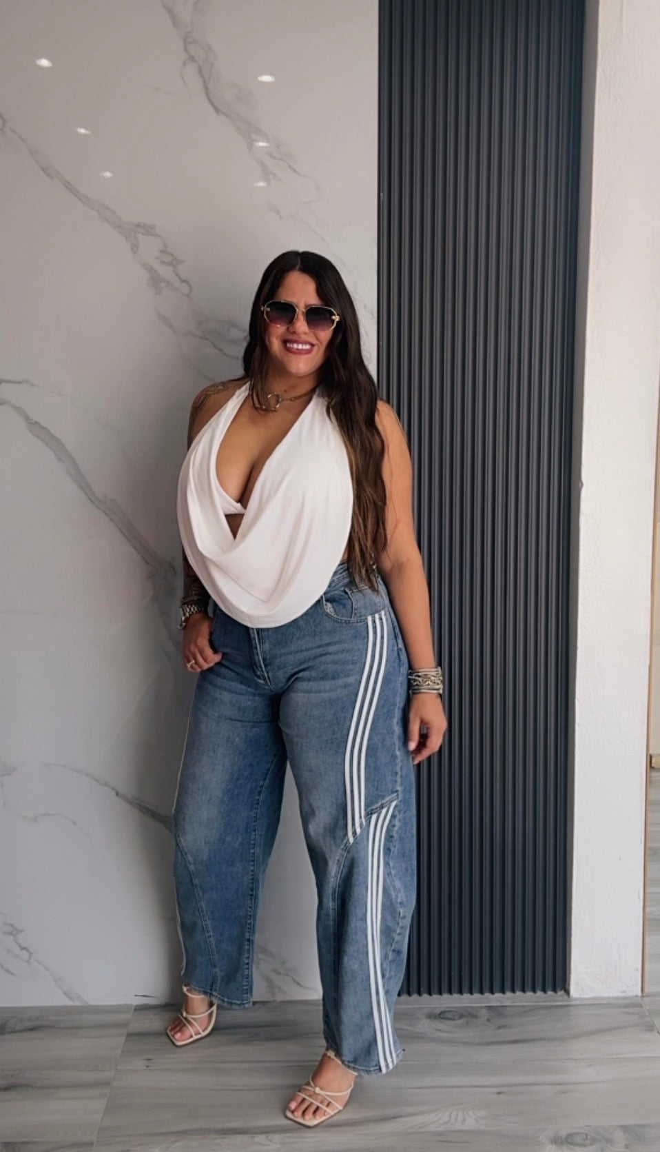 Side Stripe Balloon Jeans