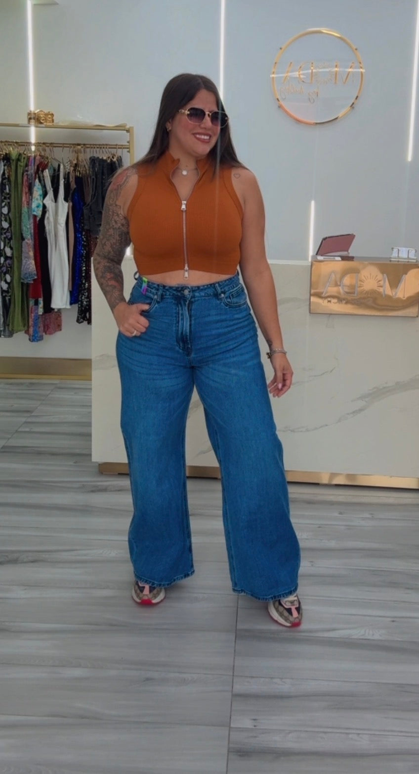 Medium Stone Wide Leg Jeans